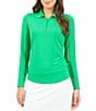 Color:Green - Image 1 - Adjustable Quarter Zip Long Sleeve Polo Collar Top