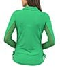 Color:Green - Image 2 - Adjustable Quarter Zip Long Sleeve Polo Collar Top