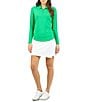 Color:Green - Image 3 - Adjustable Quarter Zip Long Sleeve Polo Collar Top