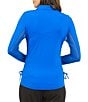Color:Blue - Image 2 - Adjustable Quarter Zip Long Sleeve Polo Collar Top