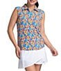 IBKUL Arya Printed Collared Sleeveless Polo, Color:Arya Turquoise Multi - Image 1