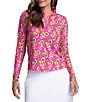 IBKUL Arya Printed Mock Neck Long Sleeve Knit Top, Color:Arya Hot Pink Multi - Image 1