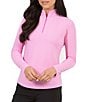 Color:Hot Pink/White - Image 1 - Essential Mini Check Long Sleeve Quarter Zip Top