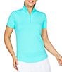 Color:Jade - Image 1 - Essential Solids Short Sleeve Quarter Zip Top