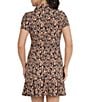 Color:Brown/Black - Image 2 - Gemma Print Short Sleeve Half Zip Point Collar Godet A-Line Mini Dress