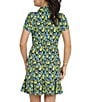 Color:Peri Multi - Image 2 - Gemma Print Short Sleeve Half Zip Point Collar Godet A-Line Mini Dress