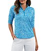 IBKUL Gladis Printed Mandararin Collar Ruched Elbow Sleeve Top - Image 3