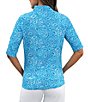 IBKUL Gladis Printed Mandararin Collar Ruched Elbow Sleeve Top - Image 4