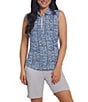 IBKUL Josie Printed Collared Sleeveless Polo Top, Color:Josie Navy/Peri - Image 1