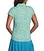 IBKUL Josie Printed Collared Tulip Short Sleeve Stretch Knit Polo, Color:Josie Turquoise/Lime - Image 2