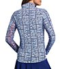 IBKUL Josie Printed Moisture Wicking Mock Neck Long Sleeve Top, Color:Navy/Peri - Image 2