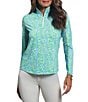 IBKUL Josie Printed Moisture Wicking Mock Neck Long Sleeve Top, Color:Turquoise/Lime - Image 1