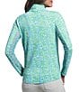 IBKUL Josie Printed Moisture Wicking Mock Neck Long Sleeve Top, Color:Turquoise/Lime - Image 2