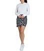 Color:Black/White - Image 3 - Juno Printed Mesh Layered Pull-On Pocketed Faux Wrap Mini Skort