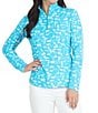Color:Turquoise/White - Image 1 - Juno Printed Mesh Long Sleeve Quarter Zip Top