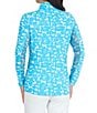 Color:Turquoise/White - Image 2 - Juno Printed Mesh Long Sleeve Quarter Zip Top
