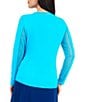 IBKUL Long Sleeve Mesh Inlay Crew Neck Top, Color:Turquoise - Image 2