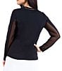 Color:Black - Image 2 - Long Sleeve Mesh Inlay Crew Neck Top