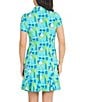 Color:Jade/Lime - Image 4 - Nadia Print Short Sleeve Half Zip Point Collar Godet A-Line Mini Dress