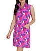 Color:Hot Pink/Watermelon - Image 1 - Nadia Sun Printed Sleeveless Zip Mock Neck Dress