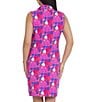 Color:Hot Pink/Watermelon - Image 2 - Nadia Sun Printed Sleeveless Zip Mock Neck Dress