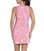 Color:Hot Pink/Pink Candy - Image 2 - Naomi Print Sleeveless Half Zip Crew Neck Mesh Pocket Mini Sheath Dress