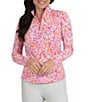 Color:Hot Pink/Candy Pink - Image 1 - Naomi Printed Long Sleeve Quarter Zip Top