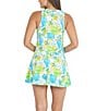 Color:Lime Multi - Image 2 - Paddy Floral Print Sleeveless Half Zip Crew Neck Mesh Pocket Sheath Mini Dress