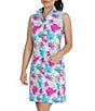 Color:Hot Pink Multi - Image 1 - Paddy Floral Printed Sleeveless Zip Mock Neck Dress