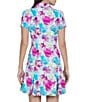 Color:Hot Pink Multi - Image 2 - Paddy Print Short Sleeve Half Zip Point Collar Godet A-line Mini Dress