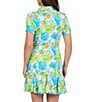 Color:Lime Multi - Image 2 - Paddy Print Short Sleeve Half Zip Point Collar Godet A-line Mini Dress