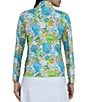 Color:Lime Multi - Image 2 - Paddy Printed Quarter Zip Mock Neck Long Sleeve Top