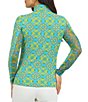Color:Turquoise Multi - Image 2 - Scarlet Tile Print Long Sleeve Quarter Zip Top
