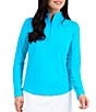 IBKUL Solid Long Sleeve Quarter Zip Top, Color:Turquoise - Image 1