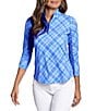 IBKUL Tony Printed Moisture Wicking Zip Mock Neck Long Sleeve Top, Color:Blue/Peri - Image 1