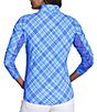 IBKUL Tony Printed Moisture Wicking Zip Mock Neck Long Sleeve Top, Color:Blue/Peri - Image 2