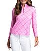 IBKUL Tony Printed Moisture Wicking Zip Mock Neck Long Sleeve Top, Color:Hot Pink/Candy Pink - Image 1