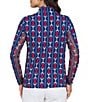 Color:Vic Navy/Red - Image 2 - Vic Printed Long Sleeve Zip Mock Neck Top