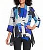 IC Collection Abstract Print Pucker Mesh V-Neck 3/4 Sleeve Jacket - Image 1