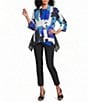 IC Collection Abstract Print Pucker Mesh V-Neck 3/4 Sleeve Jacket - Image 3