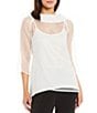Color:White - Image 1 - Cowl Neck 3/4 Sleeve Mesh Tunic