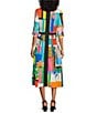 IC Collection Color Block Floral Print Split Crew Neck Elbow Sleeve Midi Dress, Color:Multi - Image 2