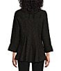IC Collection Crinkle Jacquard Textured High Neck Bracelet Sleeve Button Front Jacket, Color:Black - Image 2