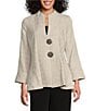 IC Collection Crinkle Jacquard Textured High Neck Bracelet Sleeve Button Front Jacket, Color:Taupe - Image 1