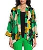Color:Green - Image 1 - Floral Print Woven 3/4 Sleeves Open Front Kimono Jacket