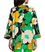 Color:Green - Image 2 - Floral Print Woven 3/4 Sleeves Open Front Kimono Jacket