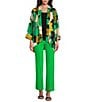Color:Green - Image 3 - Floral Print Woven 3/4 Sleeves Open Front Kimono Jacket