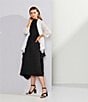 Color:Black - Image 5 - Textured Bubble Check Woven Mock Neck Sleeveless Pocketed Swing Waistless Midi Dress
