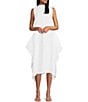 Color:White - Image 1 - Textured Bubble Check Woven Mock Neck Sleeveless Pocketed Swing Waistless Midi Dress