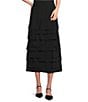 IC Collection Knit Asymmetrical Patch Tiered High Rise Midi Skirt, Color:Black - Image 1